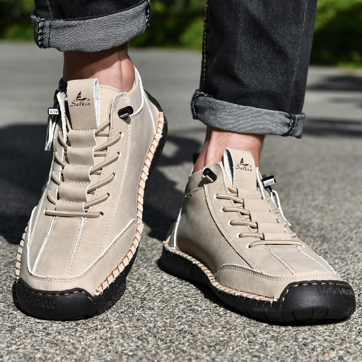 SAVERIO | Nubuckleder Schoenen met Rits voor Mannen