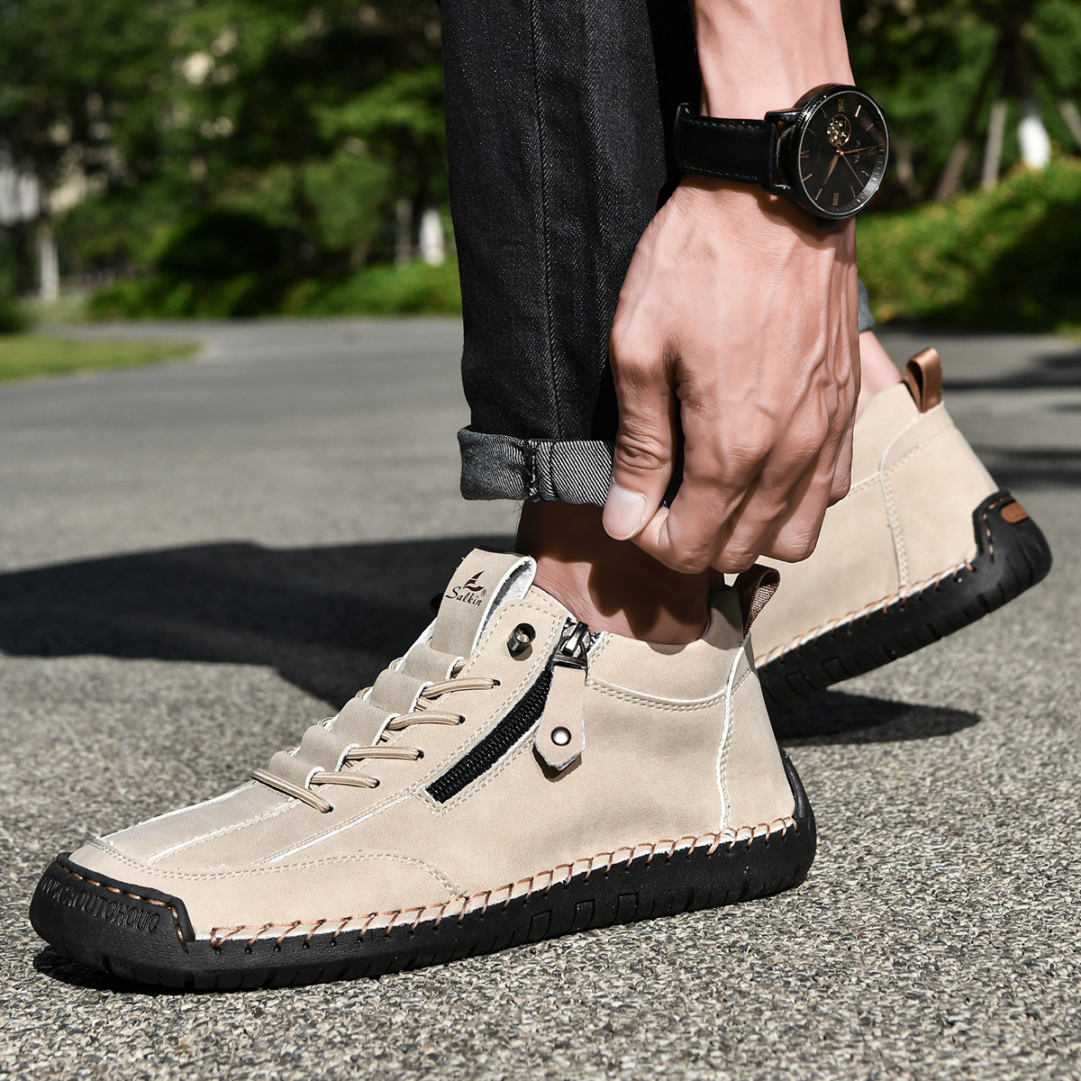 SAVERIO | Nubuckleder Schoenen met Rits voor Mannen