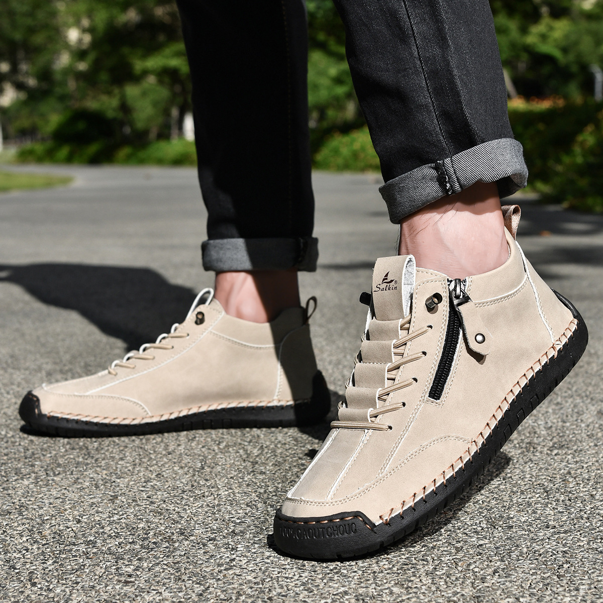 SAVERIO | Nubuckleder Schoenen met Rits voor Mannen