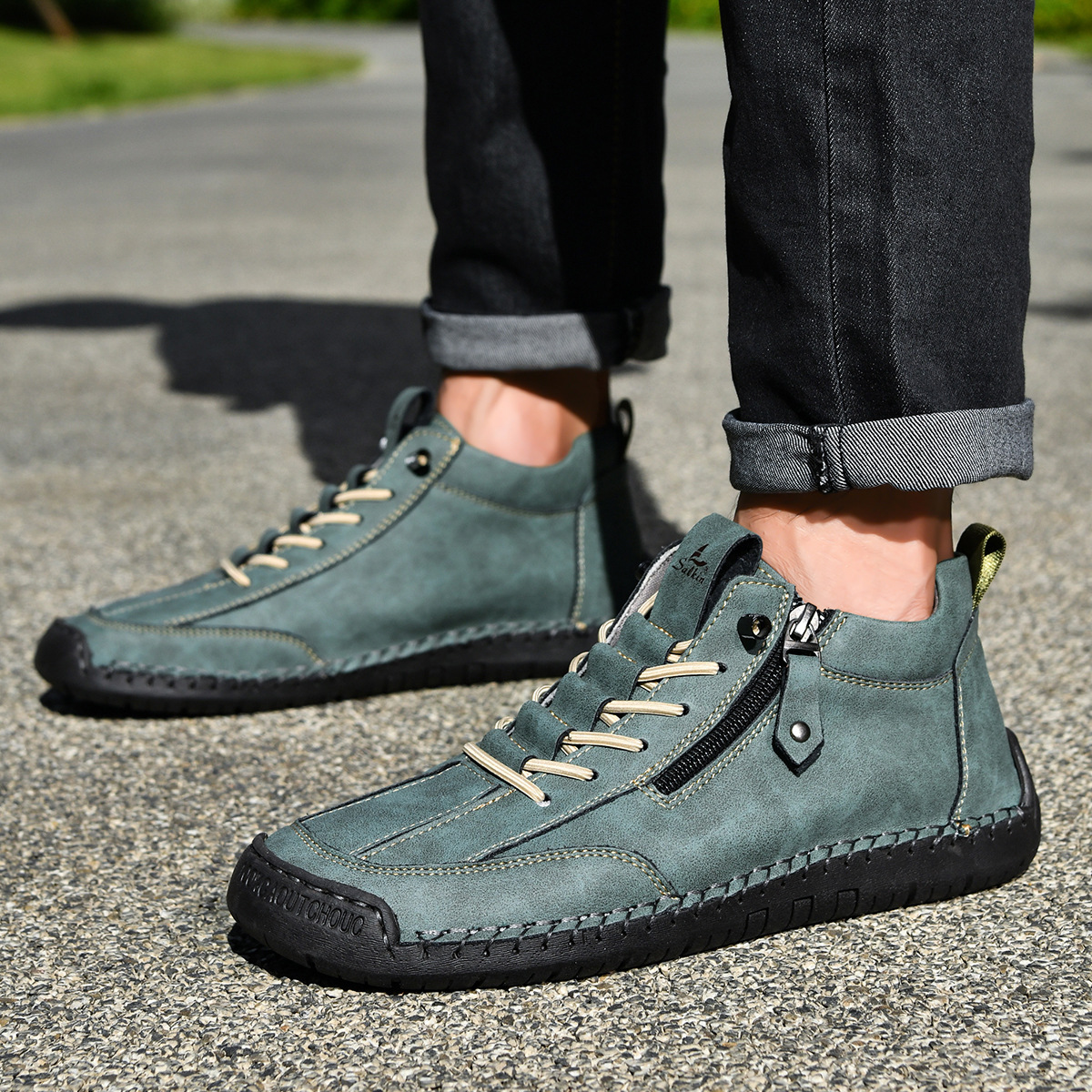 SAVERIO | Nubuckleder Schoenen met Rits voor Mannen
