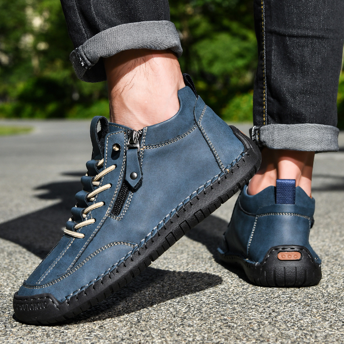 SAVERIO | Nubuckleder Schoenen met Rits voor Mannen