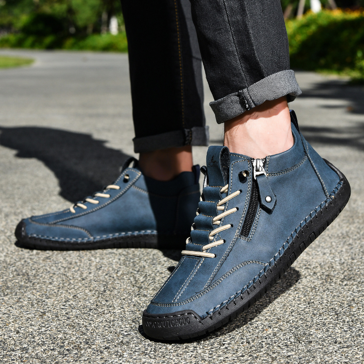 SAVERIO | Nubuckleder Schoenen met Rits voor Mannen