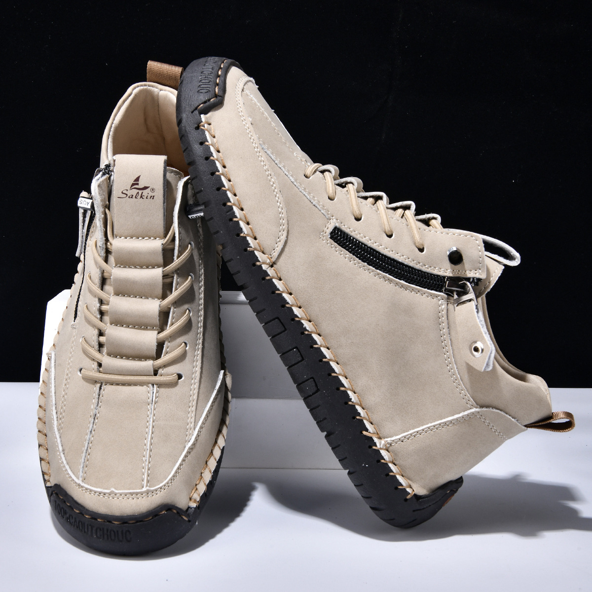 SAVERIO | Nubuckleder Schoenen met Rits voor Mannen
