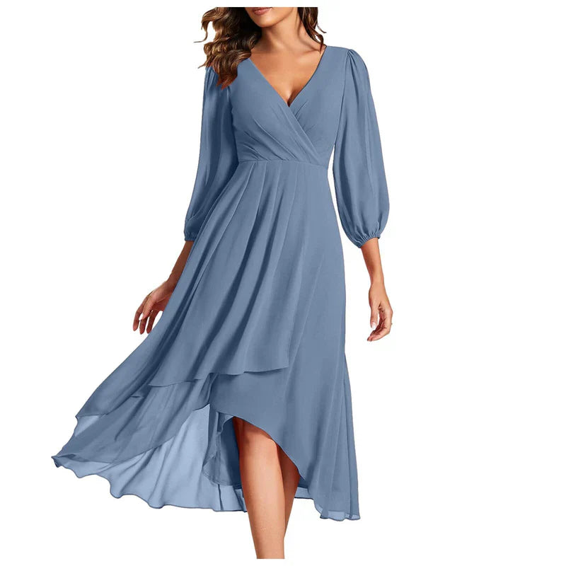 Serena | Elegante jurk met asymmetrische zoom en vloeiende mouwen Verfijnde uitstraling voor iedere gelegenheid