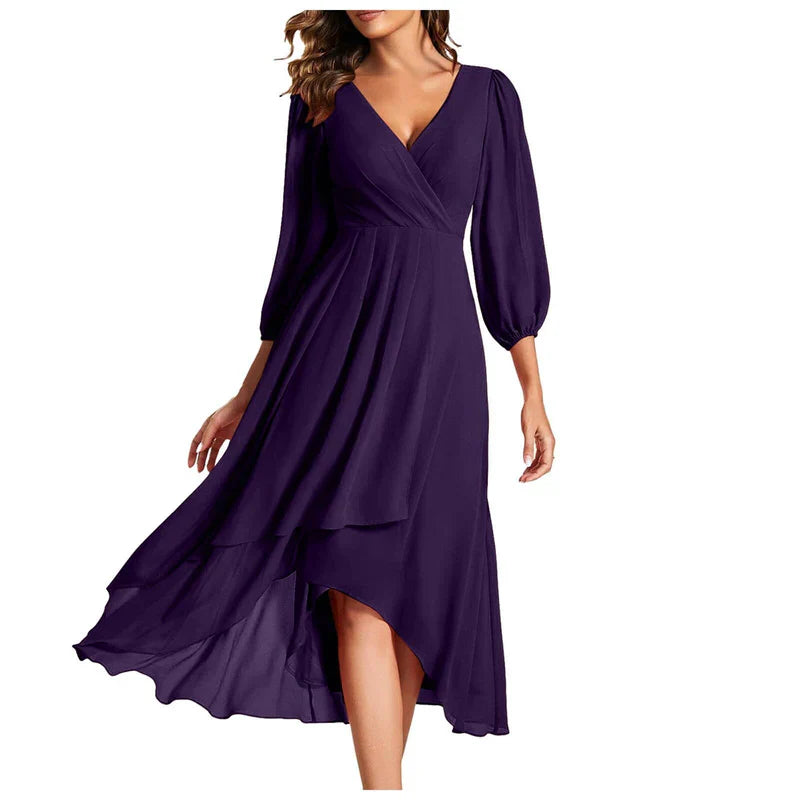 Serena | Elegante jurk met asymmetrische zoom en vloeiende mouwen Verfijnde uitstraling voor iedere gelegenheid