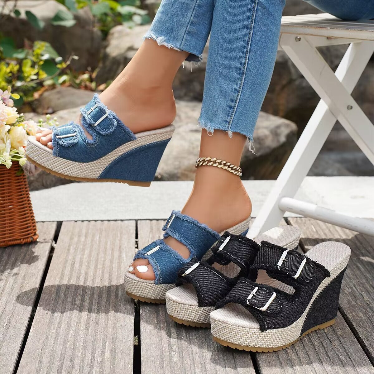Maëlle | Stijlvolle sleehaksandalen met rafelrand
