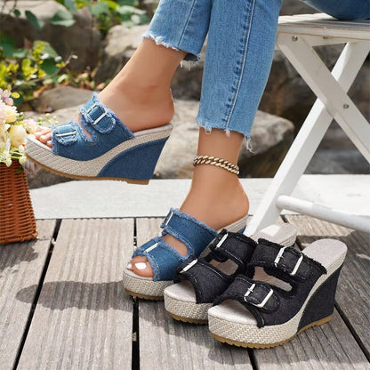 Maëlle | Stijlvolle sleehaksandalen met rafelrand