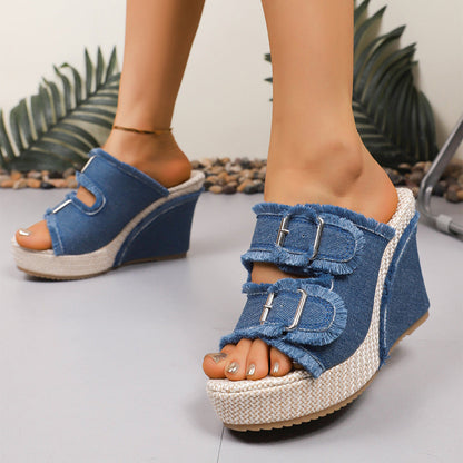 Maëlle | Stijlvolle sleehaksandalen met rafelrand