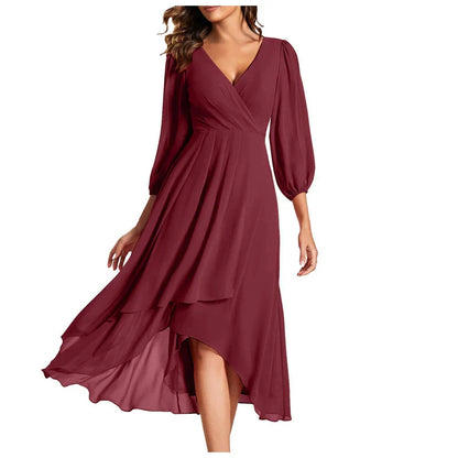 Serena | Elegante jurk met asymmetrische zoom en vloeiende mouwen Verfijnde uitstraling voor iedere gelegenheid