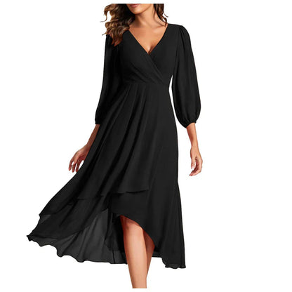 Serena | Elegante jurk met asymmetrische zoom en vloeiende mouwen Verfijnde uitstraling voor iedere gelegenheid