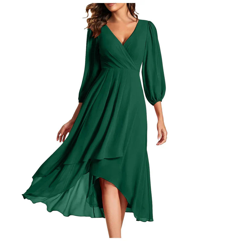 Serena | Elegante jurk met asymmetrische zoom en vloeiende mouwen Verfijnde uitstraling voor iedere gelegenheid