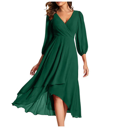Serena | Elegante jurk met asymmetrische zoom en vloeiende mouwen Verfijnde uitstraling voor iedere gelegenheid