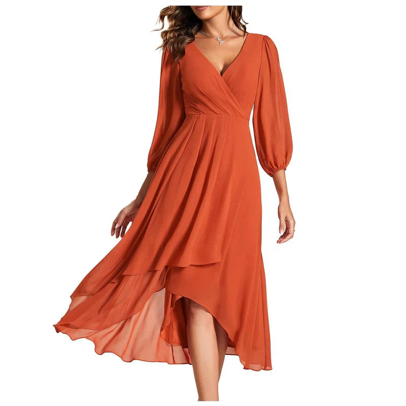 Serena | Elegante jurk met asymmetrische zoom en vloeiende mouwen Verfijnde uitstraling voor iedere gelegenheid