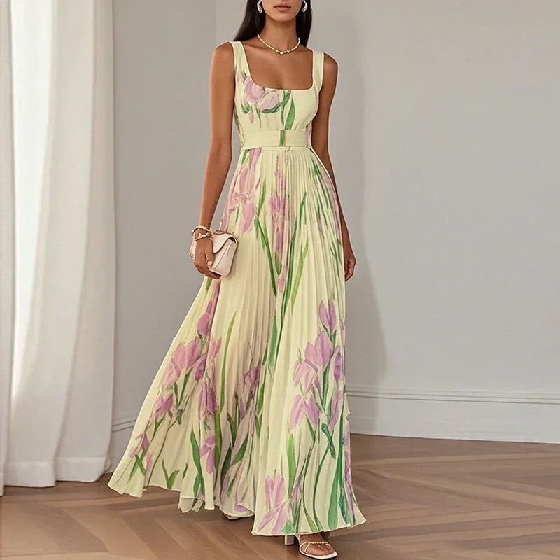 Eloise | Elegante bloemen maxi-jurk met flatterende plooien
