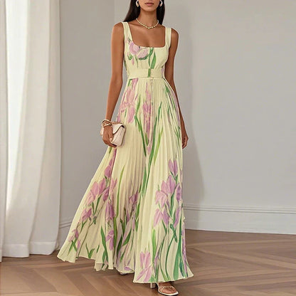 Eloise | Elegante bloemen maxi-jurk met flatterende plooien