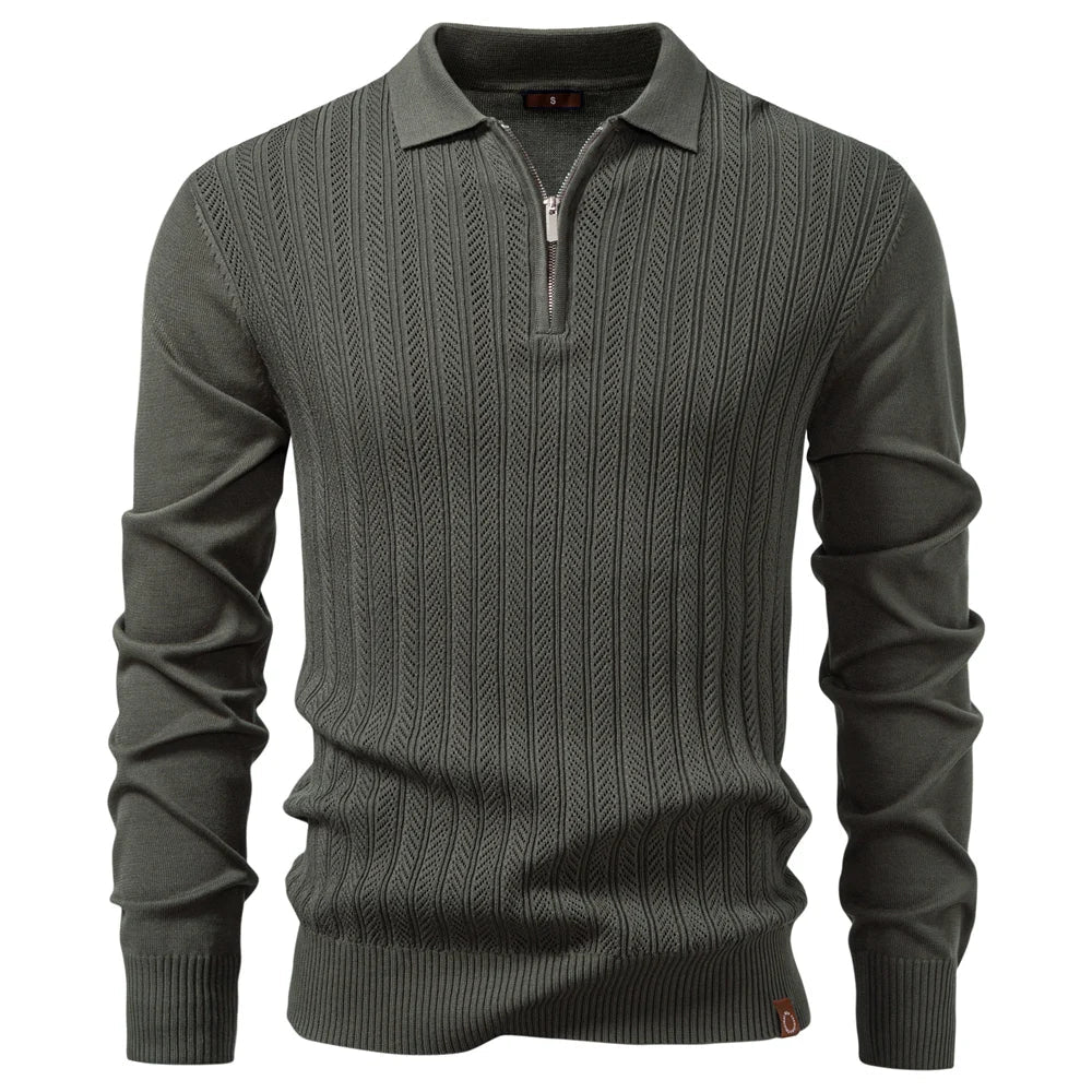 MATHIAS | LUXE STRUCTUUR POLO MET RITS VOOR HEREN