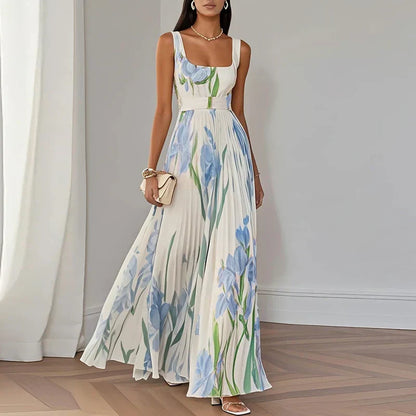 Eloise | Elegante bloemen maxi-jurk met flatterende plooien