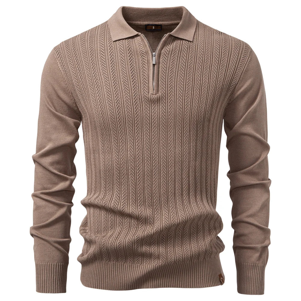 MATHIAS | LUXE STRUCTUUR POLO MET RITS VOOR HEREN