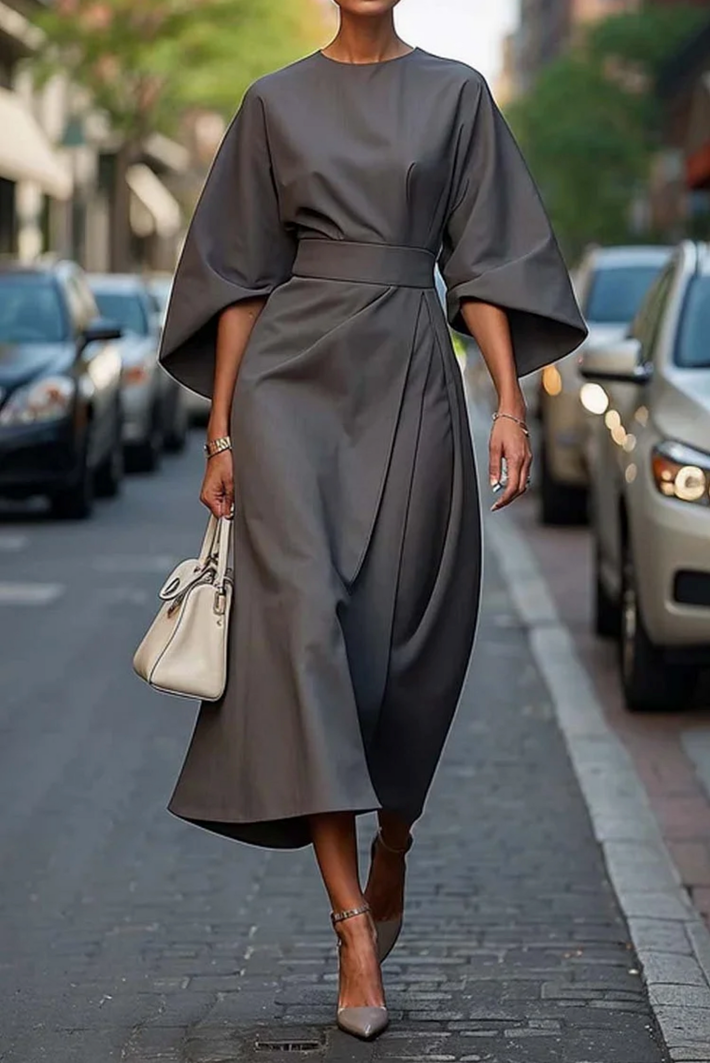 SERAPHINA | Elegante Jurk met Lanternmouwen en Tailleband