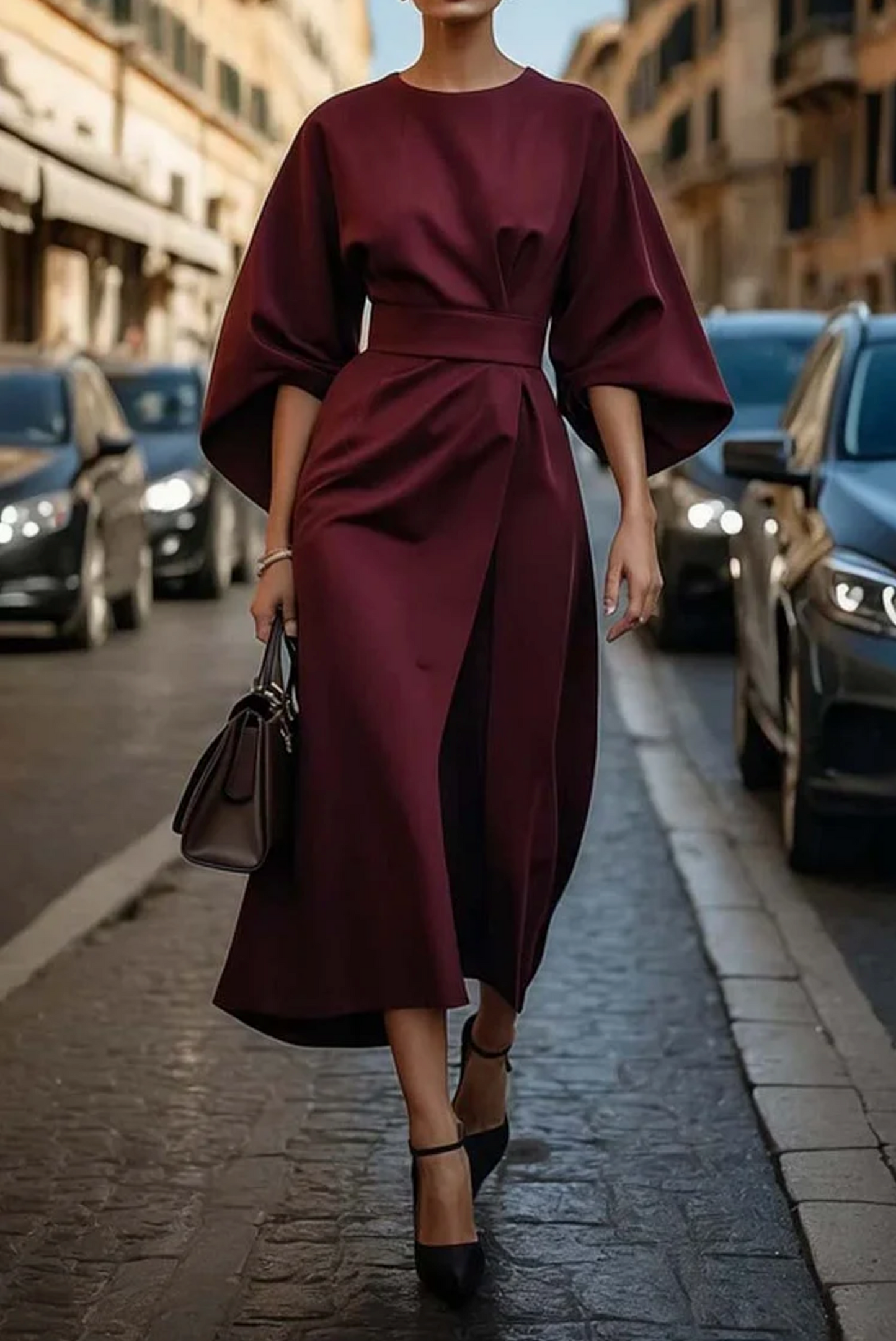 SERAPHINA | Elegante Jurk met Lanternmouwen en Tailleband