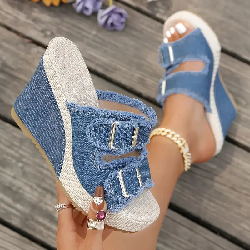 Maëlle | Stijlvolle sleehaksandalen met rafelrand