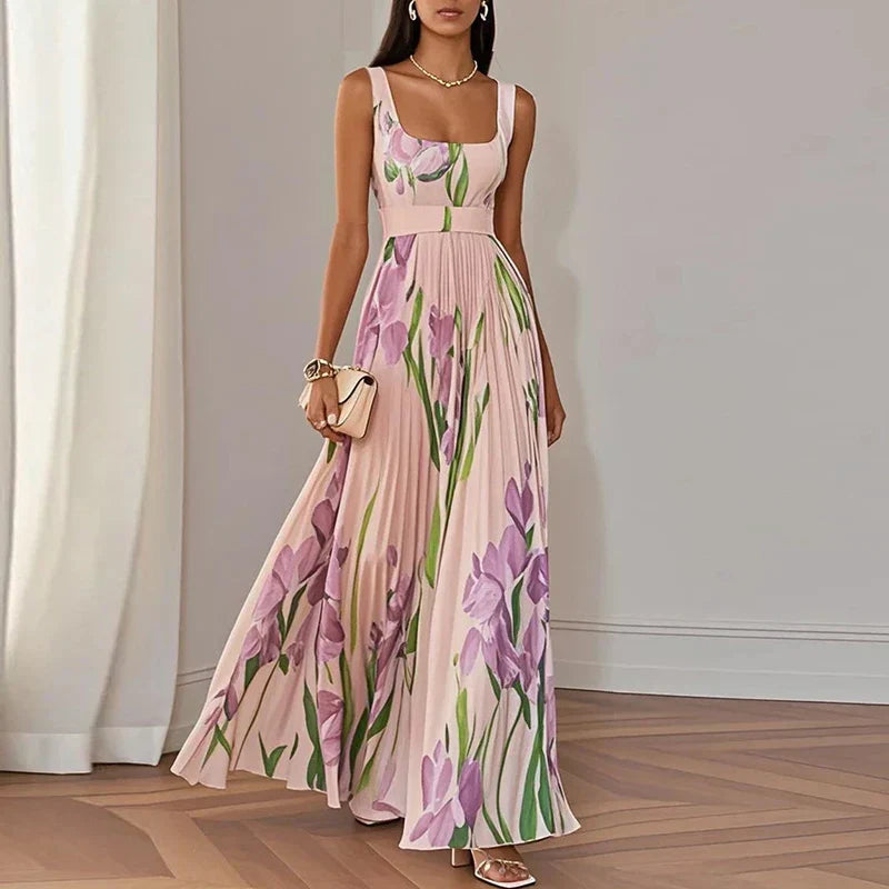 Eloise | Elegante bloemen maxi-jurk met flatterende plooien