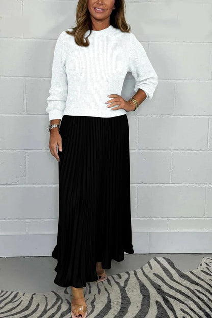 Klaudia | Maxi-jurk met Gebreide Top en Geplooide Rok