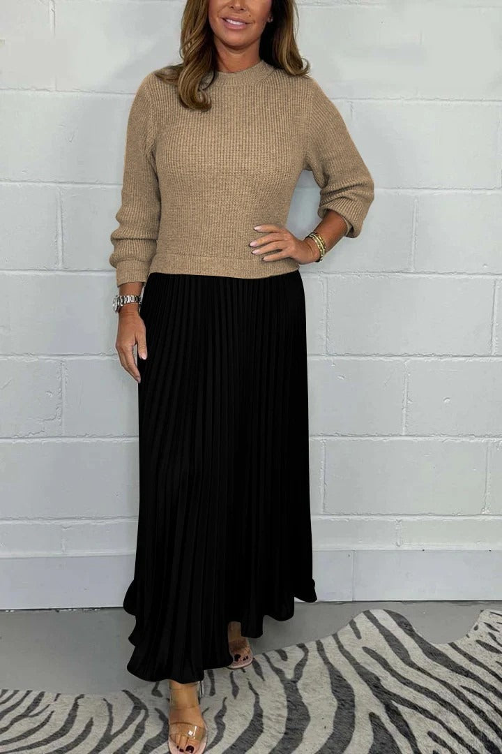 Klaudia | Maxi-jurk met Gebreide Top en Geplooide Rok