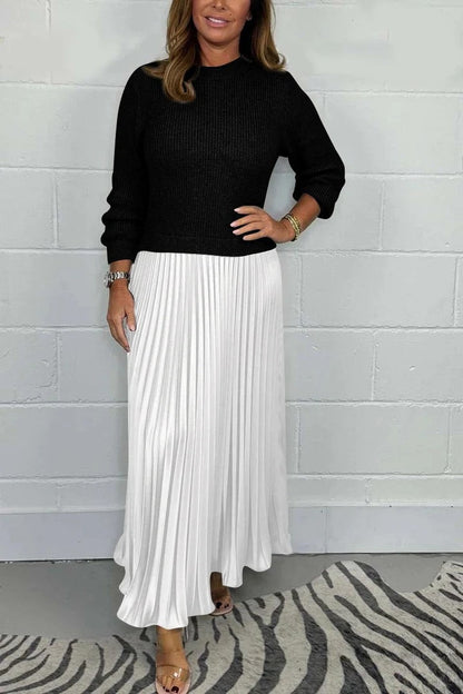 Klaudia | Maxi-jurk met Gebreide Top en Geplooide Rok
