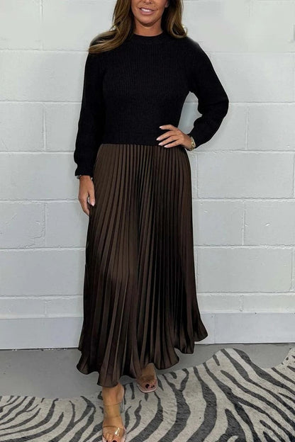 Klaudia | Maxi-jurk met Gebreide Top en Geplooide Rok