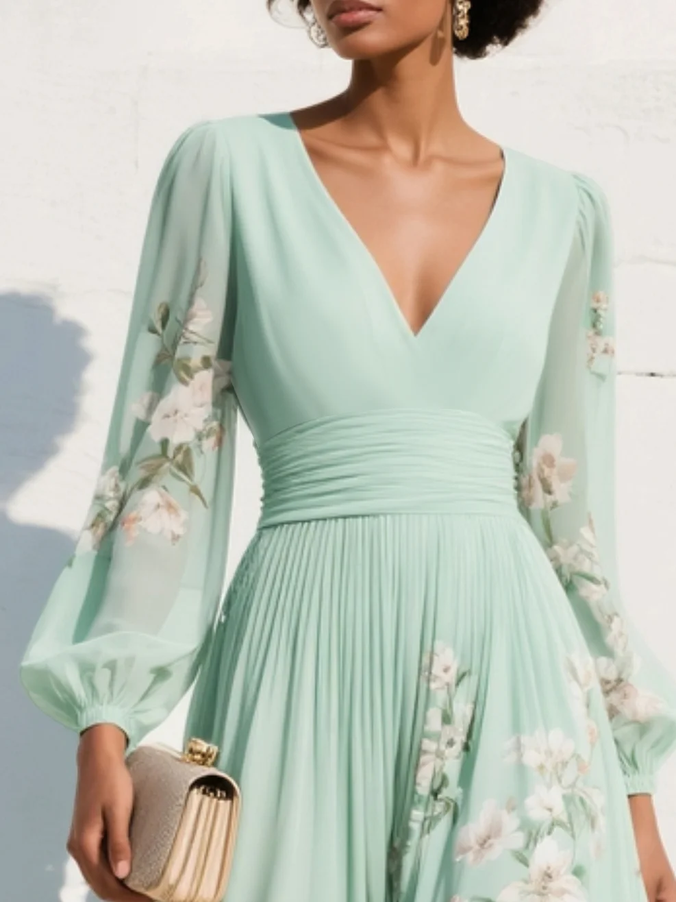 Alessia | Midi Jurk met Lange Mouwen en Bloemenprint
