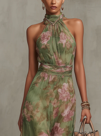Lunaria | Romantische Chiffon Maxi Jurk met Bloemenprint