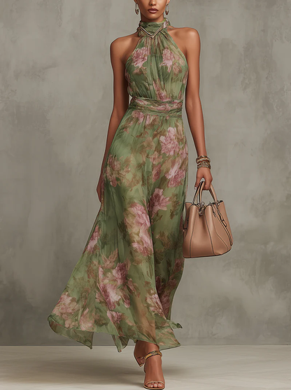 Lunaria | Romantische Chiffon Maxi Jurk met Bloemenprint