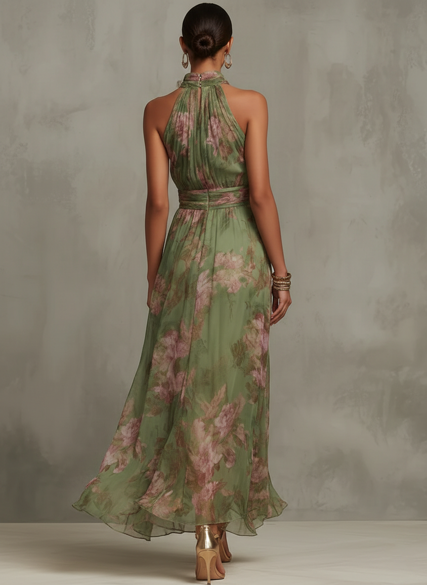 Lunaria | Romantische Chiffon Maxi Jurk met Bloemenprint