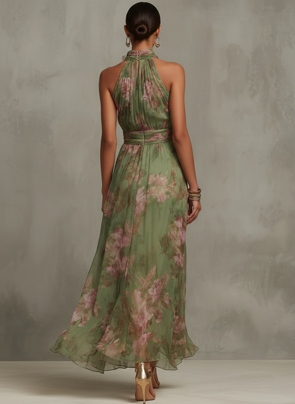 Lunaria | Romantische Chiffon Maxi Jurk met Bloemenprint