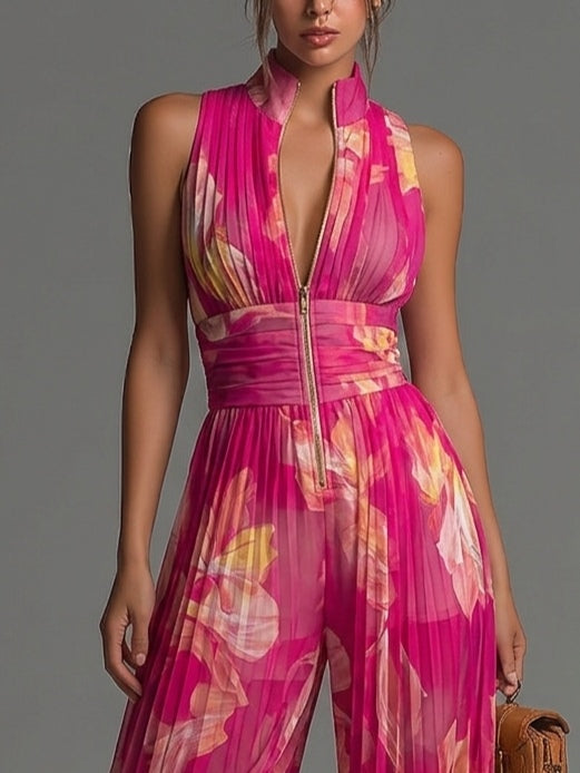 Avelina | Geplooide Chiffon Jumpsuit met Bloemenprint