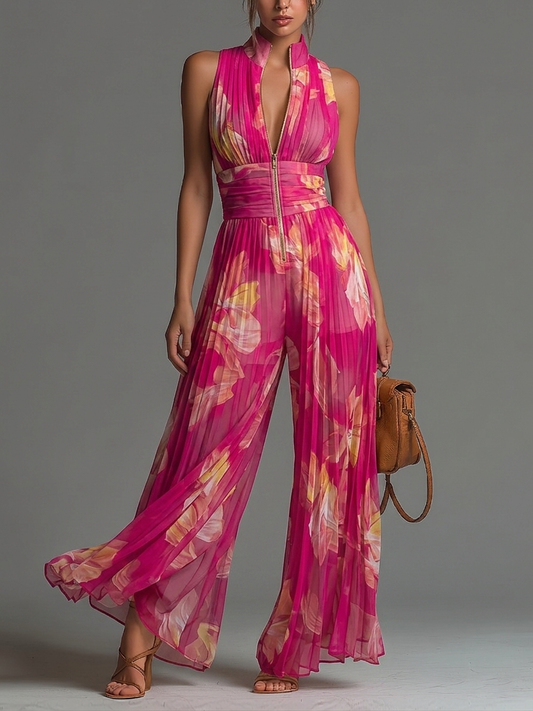 Avelina | Geplooide Chiffon Jumpsuit met Bloemenprint