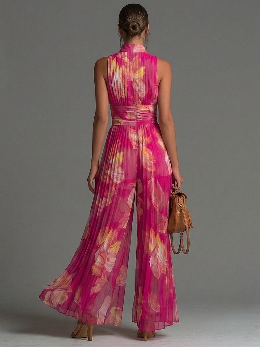 Avelina | Geplooide Chiffon Jumpsuit met Bloemenprint