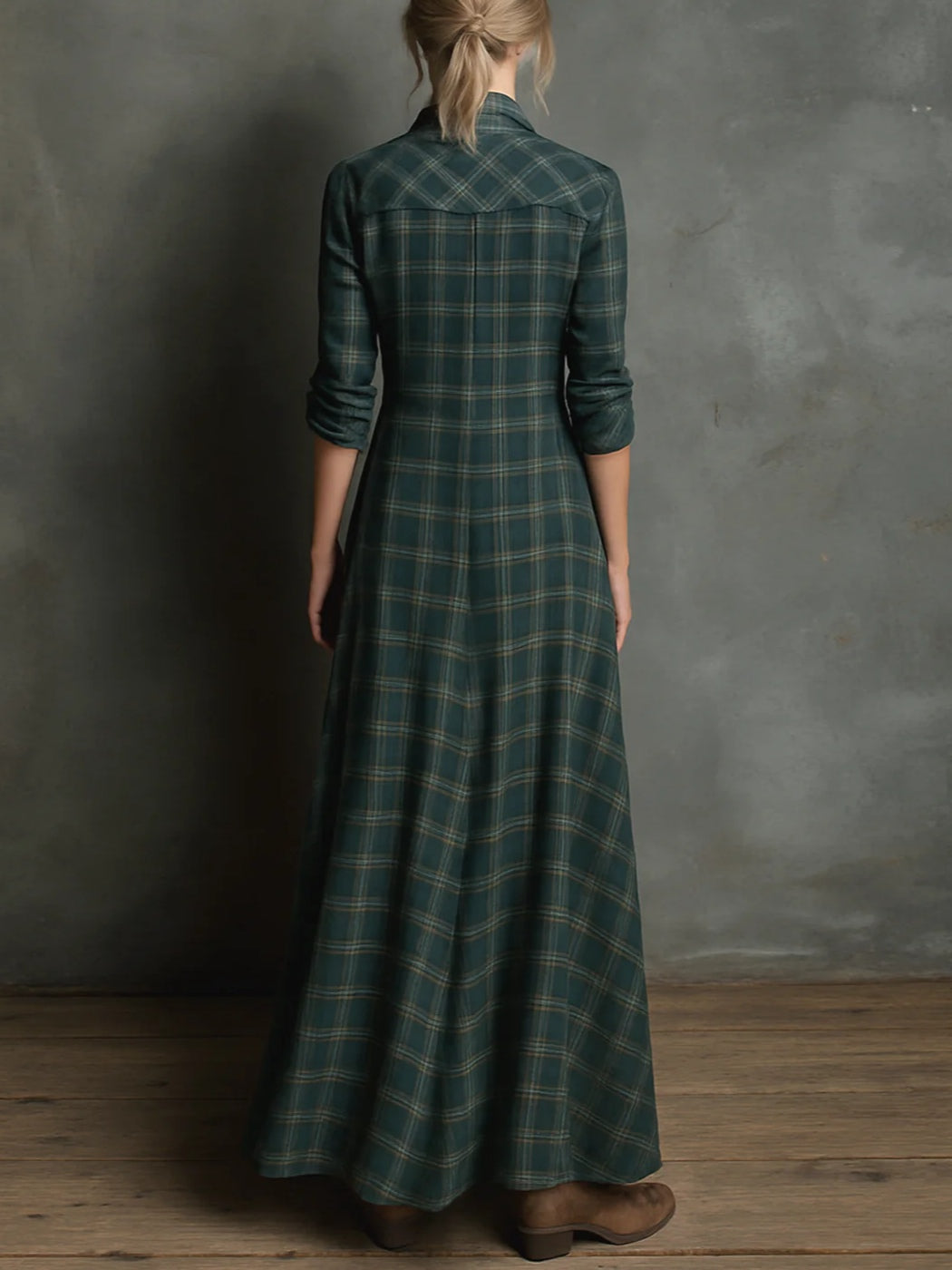 Emilia | Lange Geruite Jurk