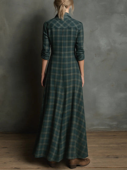 Emilia | Lange Geruite Jurk