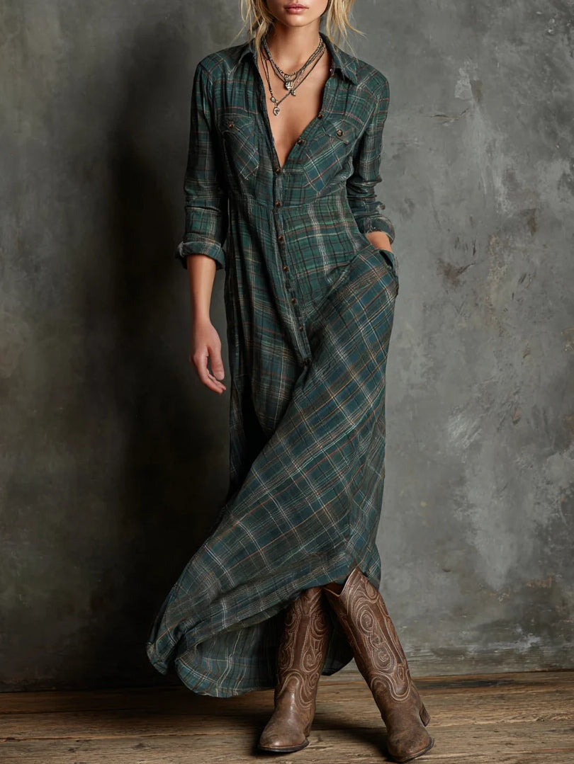 Emilia | Lange Geruite Jurk