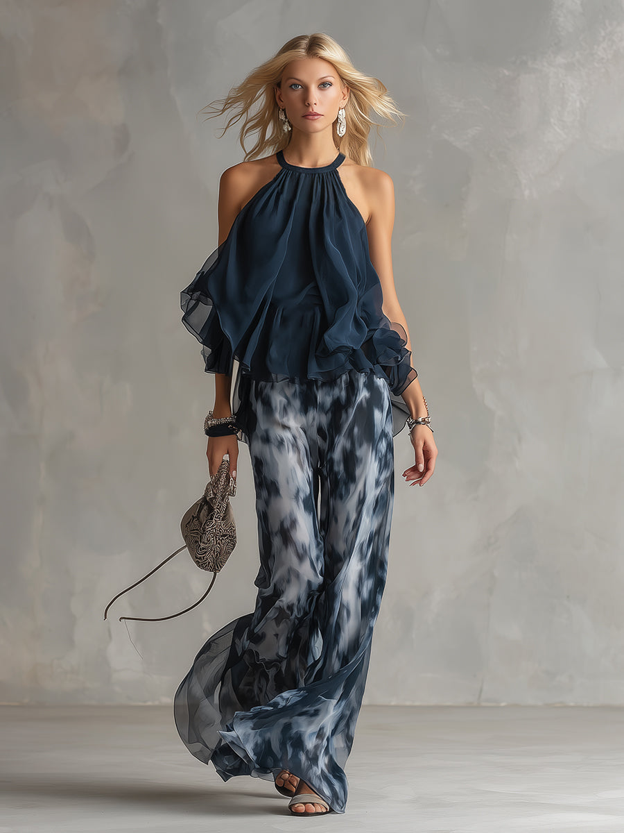 Seraphina | Elegante Chiffon Set met Wijde Broek