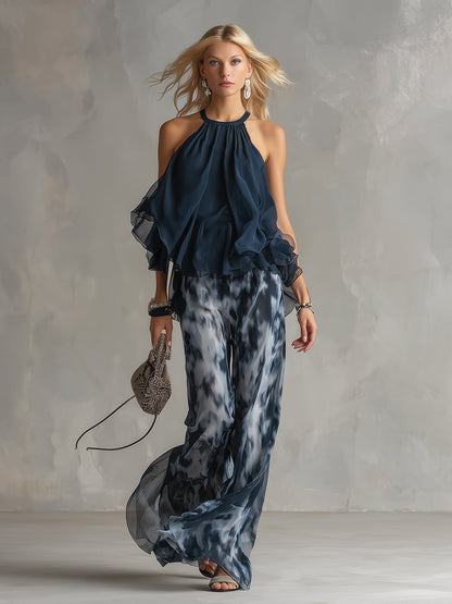 Seraphina | Elegante Chiffon Set met Wijde Broek