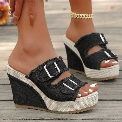 Maëlle | Stijlvolle sleehaksandalen met rafelrand