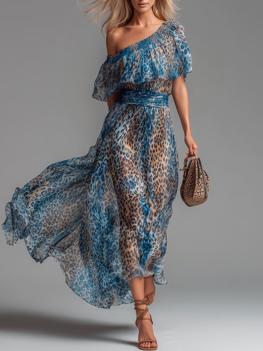Savannah | Chique Chiffon Maxi Jurk met Luipaardprint