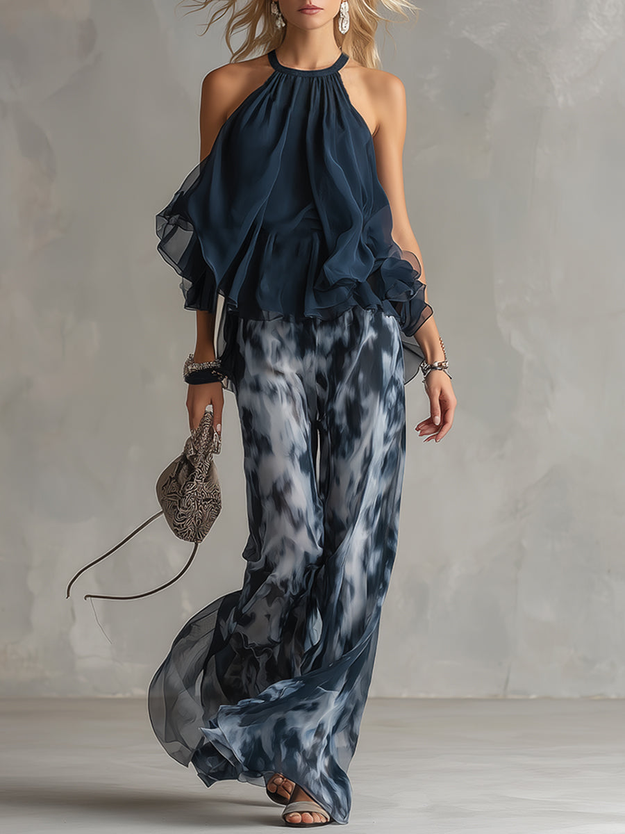 Seraphina | Elegante Chiffon Set met Wijde Broek