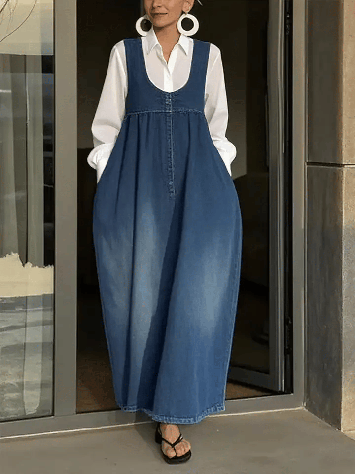 Lorenza | Losvallende denim giletjurk
