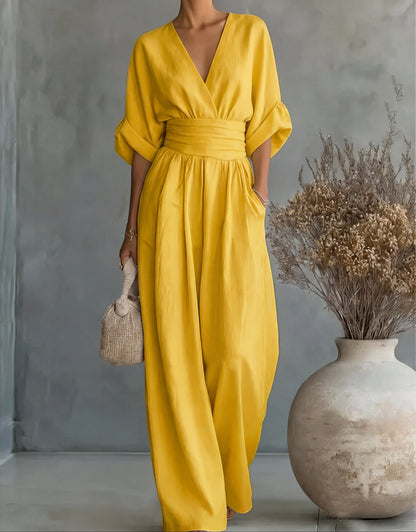Livia – Elegante jumpsuit met V-hals en wijde pijpen