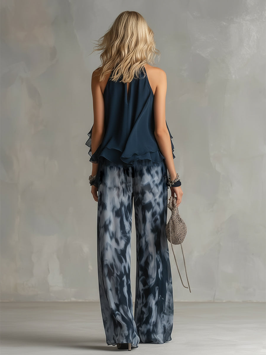 Seraphina | Elegante Chiffon Set met Wijde Broek