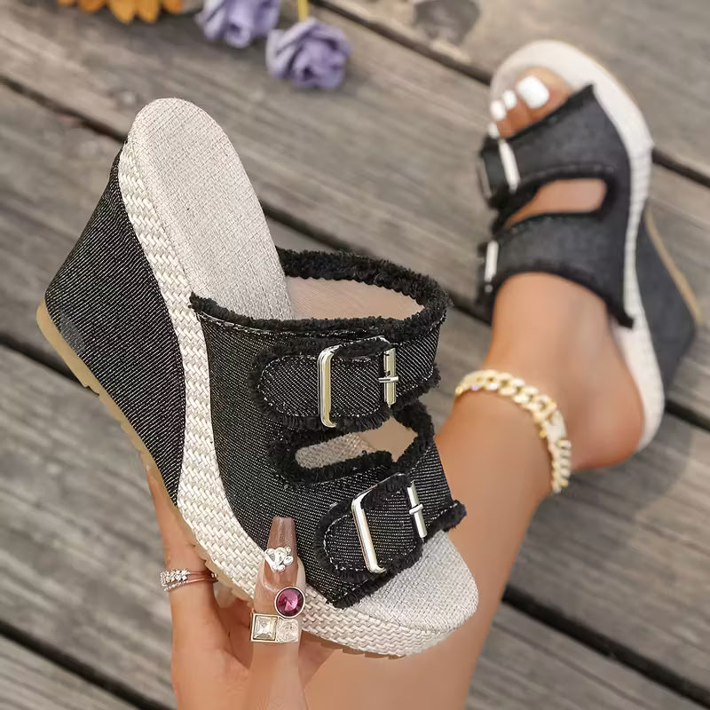 Maëlle | Stijlvolle sleehaksandalen met rafelrand